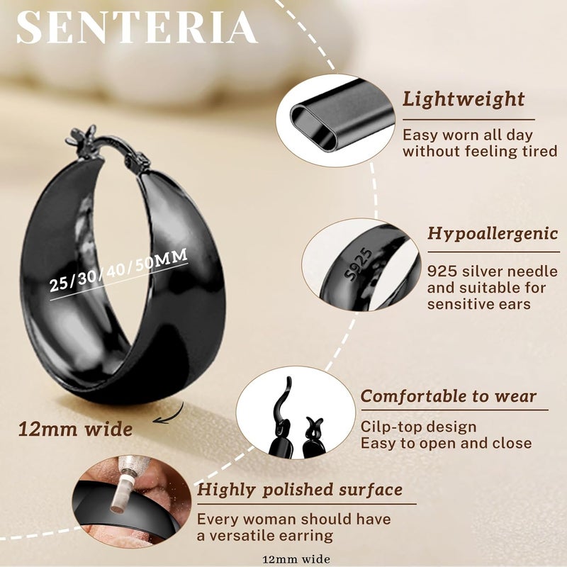 Senteria 12mm Wide Thick Hoop Earrings 925 Sterling Silver Hoop Earrings for Women Hypoallergenic 14K Real Gold Plated Hoops Large Earring Lightweight Chunky Hoops Earring for Women 25/30/40/50MM - Image 3